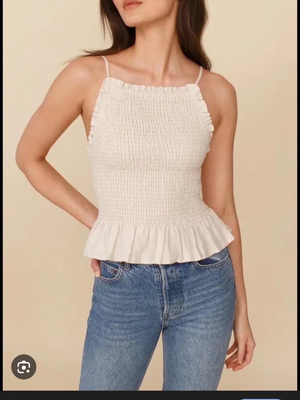 Reformation Oswald Smocked Ruffle Hem Linen Cami